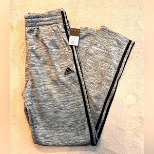 NWT Adidas big boy straight leg fleece; gray heather: black stripes; L (14-16)